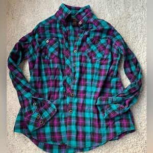 Bit & Bridle Women’s Long Sleeve Flannel- S- Teal 